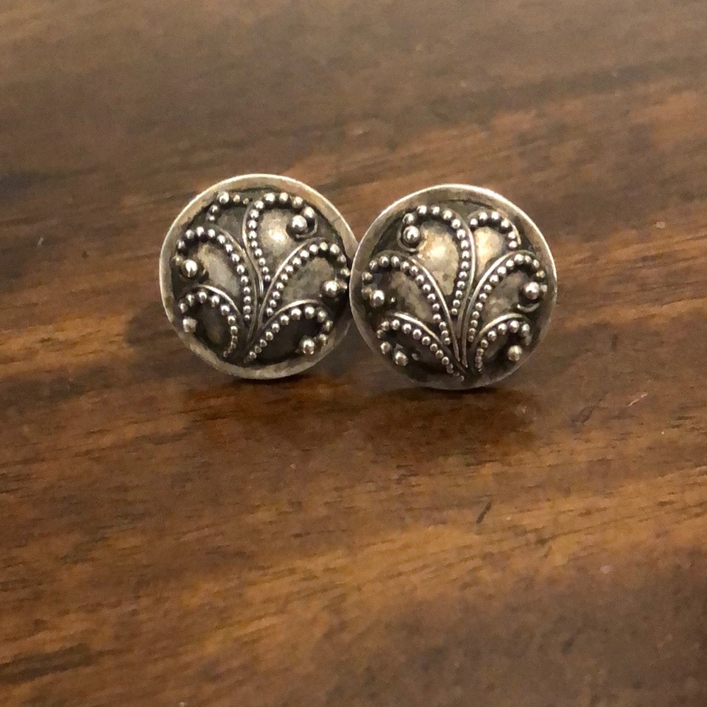 LOIS HILL Oxidized Sterling Silver Granulated Scroll Post Back Earrings